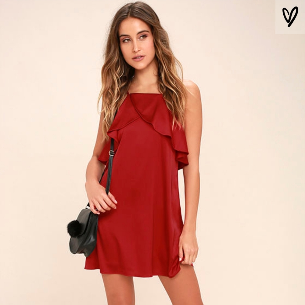 Lulus spice twirl dark red satin dress